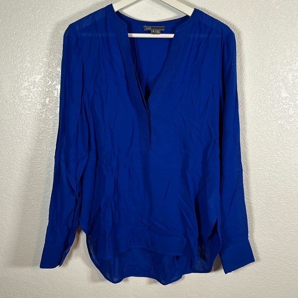 Vince Royal Blue Long Sleeve V-Neck Tunic